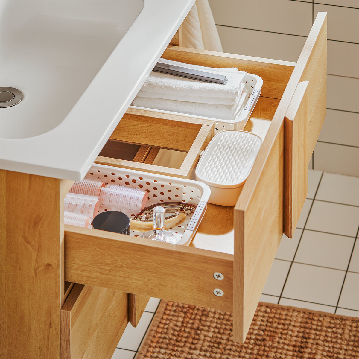 SoBuy BZR172-N Meuble sous Lavabo avec Deux tiroirs Meuble de Rangement  Meuble avec lavabo en céramique