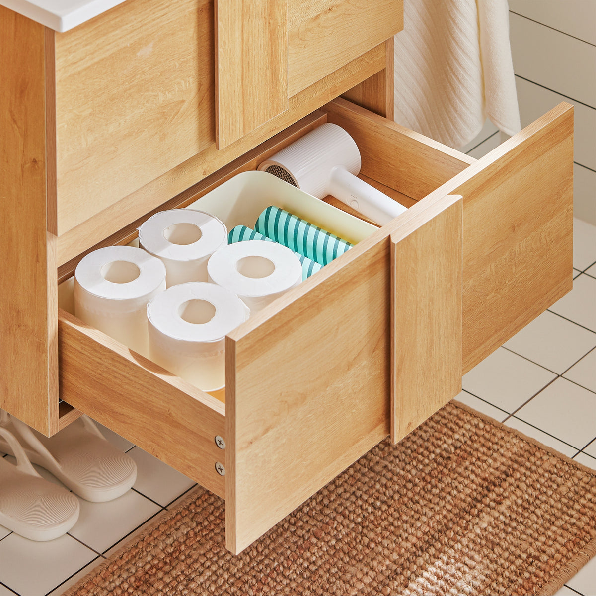 SoBuy BZR172-N Meuble sous Lavabo avec Deux tiroirs Meuble de Rangement  Meuble avec lavabo en céramique