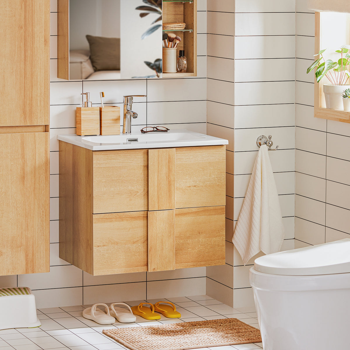 SoBuy BZR172-N Meuble sous Lavabo avec Deux tiroirs Meuble de Rangement  Meuble avec lavabo en céramique