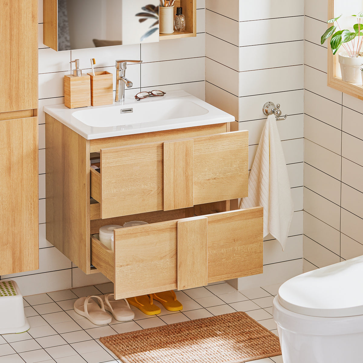 SoBuy BZR172-N Meuble sous Lavabo avec Deux tiroirs Meuble de Rangement  Meuble avec lavabo en céramique