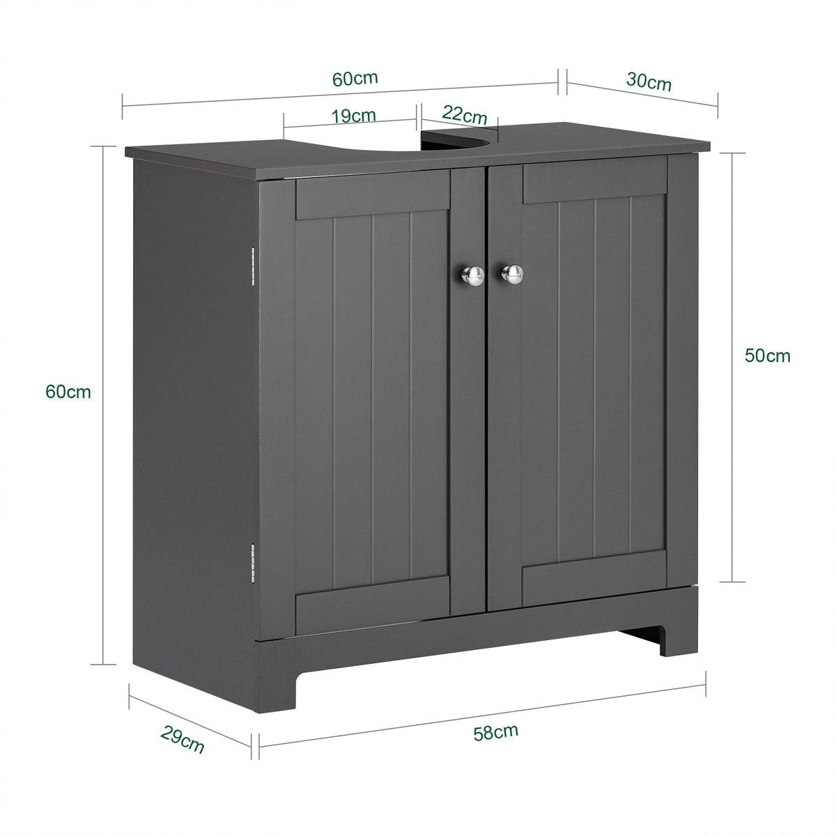 SoBuy BZR18-II-DG Meuble sous-Lavabo à 2 étages et 2 Portes Meuble de Rangement de Salle de Bain - L60cm x P30cm x H60cm