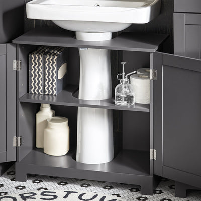 SoBuy BZR18-II-DG Meuble sous-Lavabo à 2 étages et 2 Portes Meuble de Rangement de Salle de Bain - L60cm x P30cm x H60cm