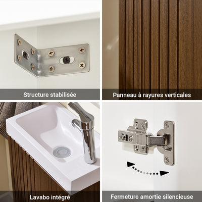 SoBuy BZR196-BR Meuble Sous Vasque Suspendu Bois Foncé avec Lavabo Céramique, Porte Soft-Close Sans Poignée, Étagère, 15kg – 40x22x56 cm