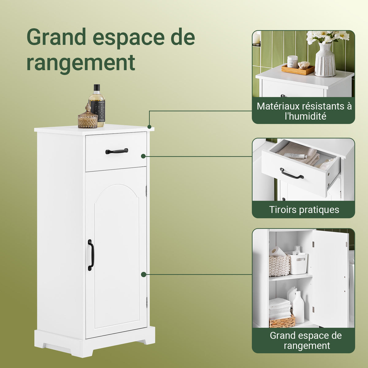 SoBuy BZR207-W Colonne de Salle de Bain avec Tiroir, Étagères Réglables et Placard – L42×P30×H93 cm, Charge 37 kg, MDF E1, Blanc
