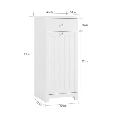 SoBuy BZR21-II-W Meuble Bas Salle de Bain Blanc 90 cm avec Panier à Linge Basculant 2 Compartiments, Tiroir et Étagère – Fermeture Silencieuse, MDF E1