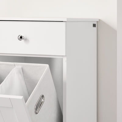 SoBuy BZR21-II-W Meuble Bas Salle de Bain Blanc 90 cm avec Panier à Linge Basculant 2 Compartiments, Tiroir et Étagère – Fermeture Silencieuse, MDF E1