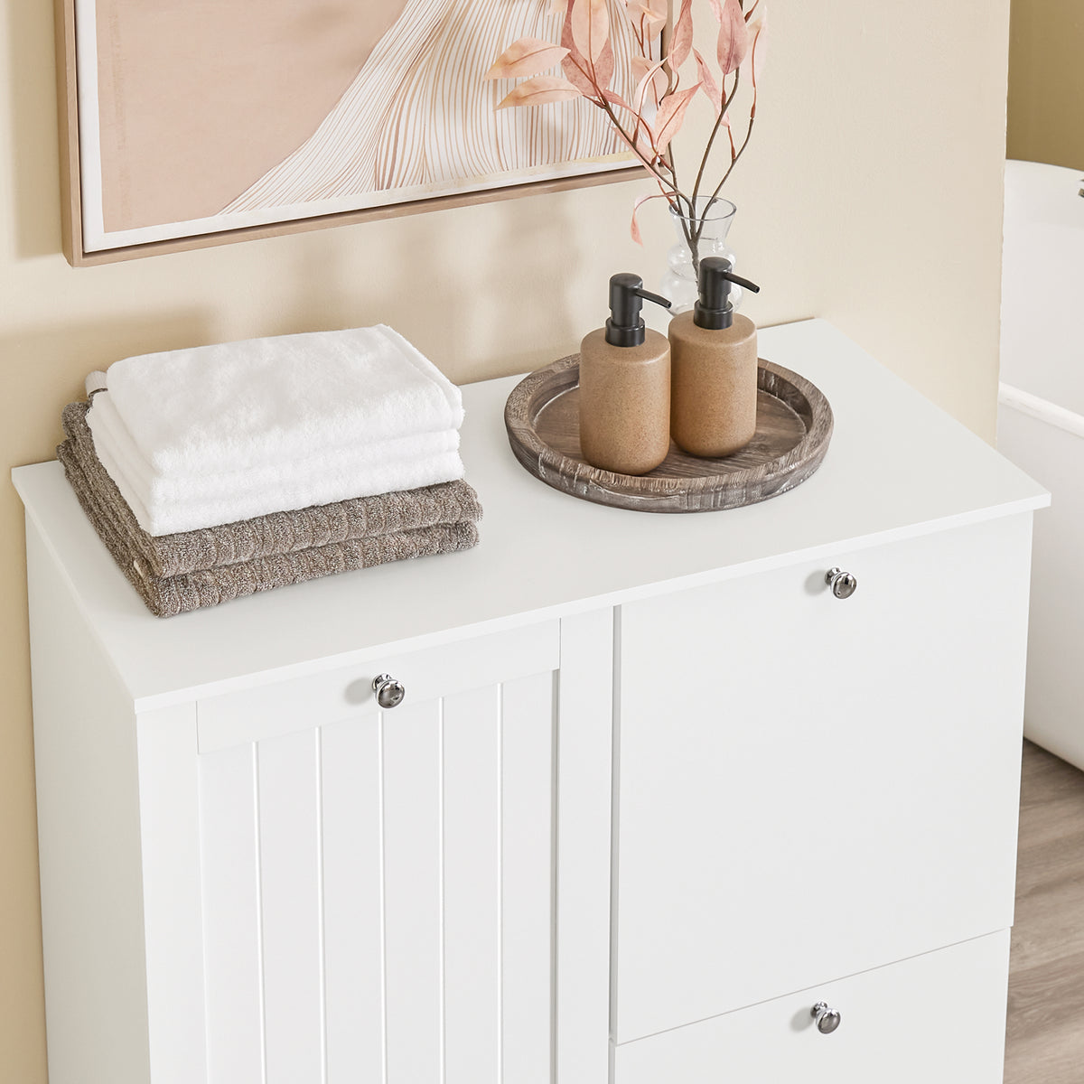 SoBuy BZR213-W Meuble Salle de Bain avec 3 Paniers à Linge – 2 Paniers Amovibles, Tri du Linge, Gain de Place, 78×38×90 cm, Blanc