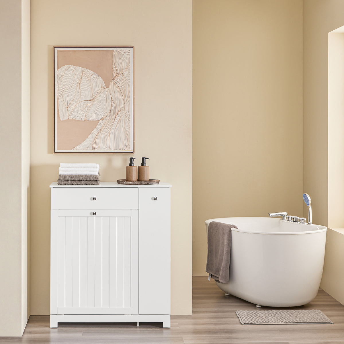 SoBuy BZR214-W Colonne Salle de Bain avec Panier à Linge et 1 Tiroir, pour Salle de Bain et WC, Rangement Optimisé, Design Fonctionnel – L78×P38×H90 cm, Blanc