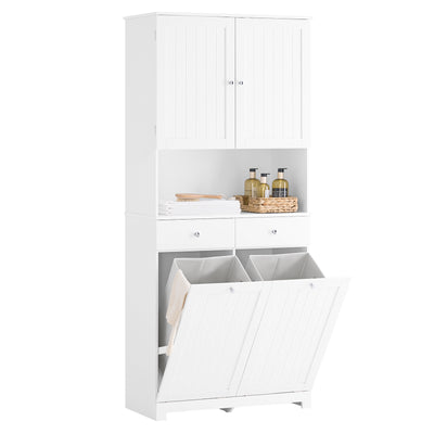 SoBuy BZR215-W Colonne Salle de Bain 2 Paniers à Linge Intégrés – Meuble Gain de Place 181 cm Blanc