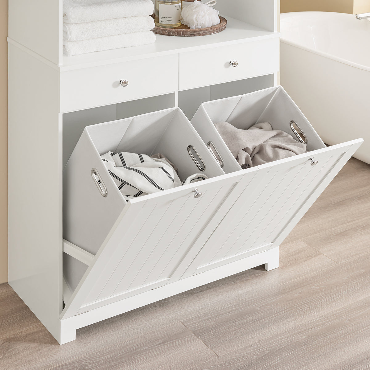 SoBuy BZR215-W Colonne Salle de Bain 2 Paniers à Linge Intégrés – Meuble Gain de Place 181 cm Blanc