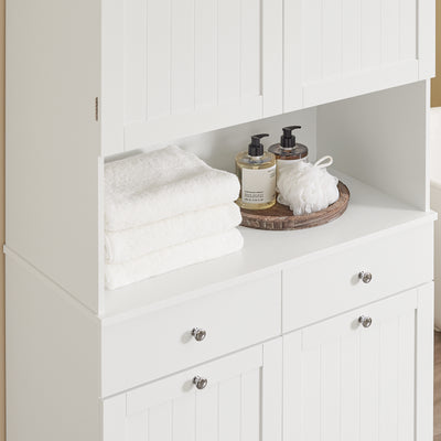 SoBuy BZR215-W Colonne Salle de Bain 2 Paniers à Linge Intégrés – Meuble Gain de Place 181 cm Blanc