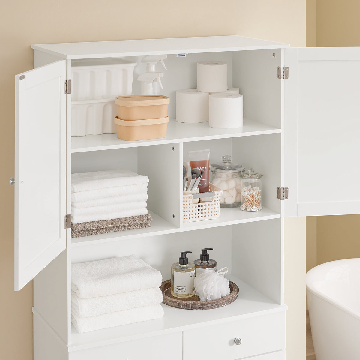 SoBuy BZR215-W Colonne Salle de Bain 2 Paniers à Linge Intégrés – Meuble Gain de Place 181 cm Blanc