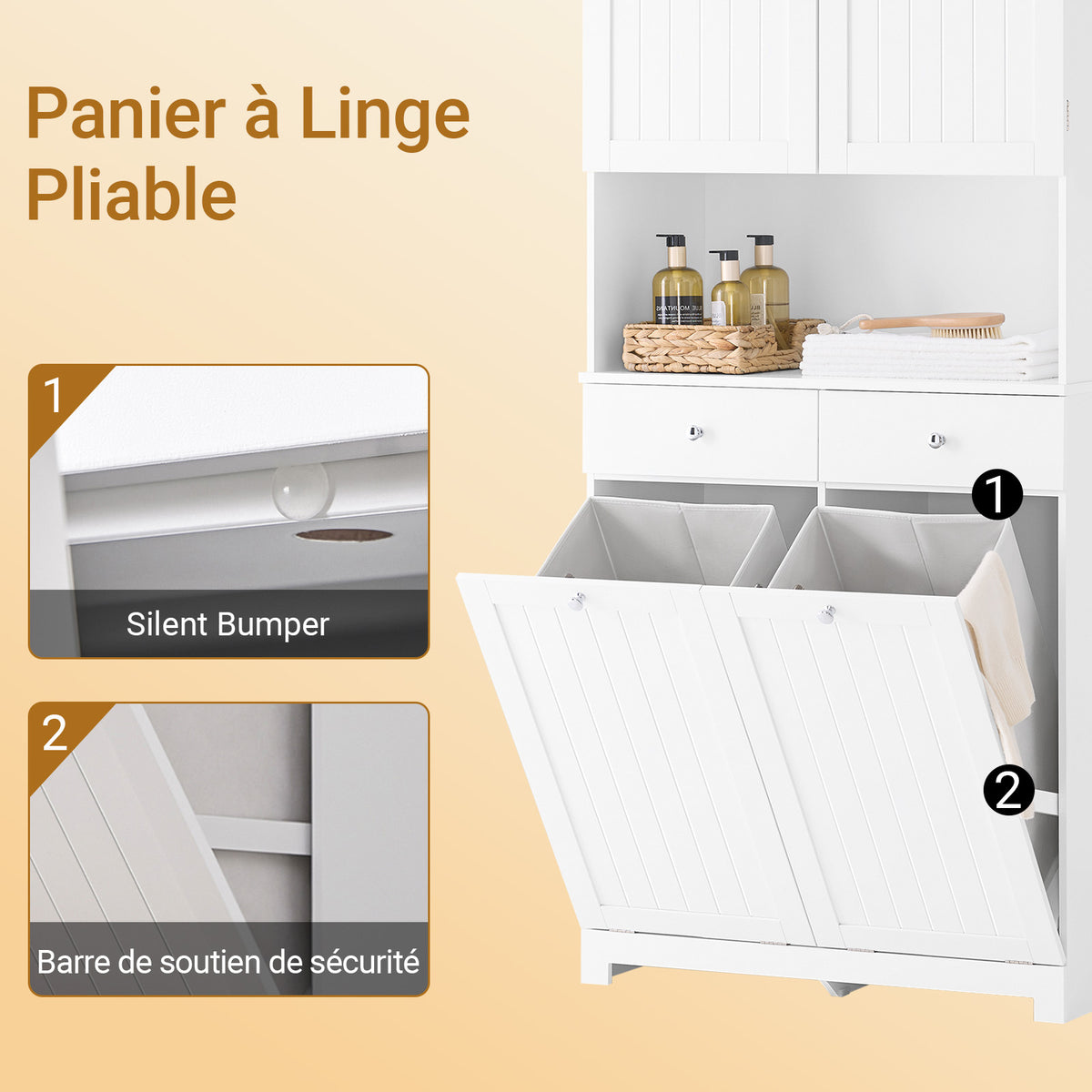 SoBuy BZR215-W Colonne Salle de Bain 2 Paniers à Linge Intégrés – Meuble Gain de Place 181 cm Blanc