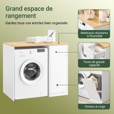SoBuy BZR217-WN Meuble Salle de Bain avec Panier à Linge, Tiroir, pour Salle de Bain et WC, Rangement Optimisé, Usage Quotidien – L100×P60×H90 cm, Bois, Blanc