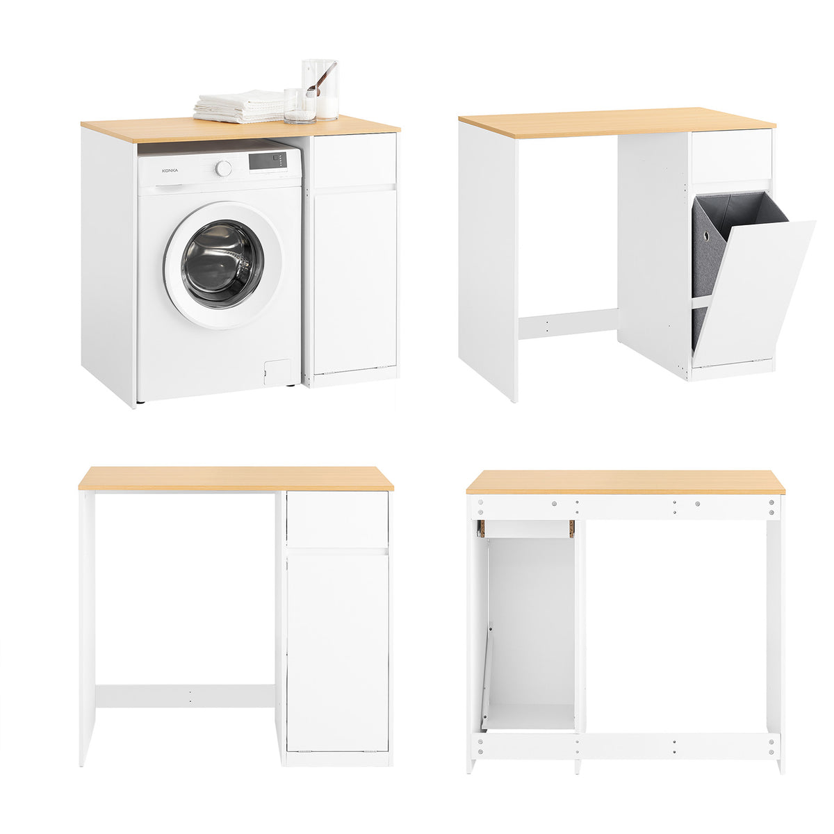 SoBuy BZR217-WN Meuble Salle de Bain avec Panier à Linge, Tiroir, pour Salle de Bain et WC, Rangement Optimisé, Usage Quotidien – L100×P60×H90 cm, Bois, Blanc