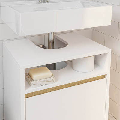 SoBuy BZR222-W Meuble Sous Lavabo Étroit – Découpe en U, 40 × 30 × 60 cm, Niche Ouverte, Blanc et Bois