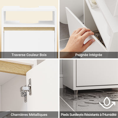 SoBuy BZR222-W Meuble Sous Lavabo Étroit – Découpe en U, 40 × 30 × 60 cm, Niche Ouverte, Blanc et Bois