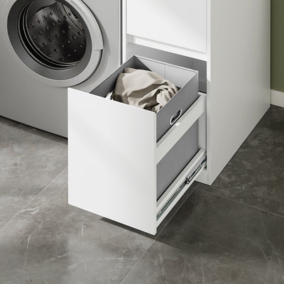 SoBuy BZR223-WN Meuble au-dessus du Lave-Linge 100×60×95 cm – Étendoir Coulissant, Panier à Linge, Sans Panneau Arrière, Blanc et Naturel