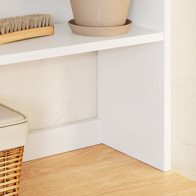SoBuy BZR224-WN Meuble au-dessus du Lave-Linge 66×60×127 cm – Plan de Travail + Étagère avec Garde-Corps, Sans Panneau Arrière, Blanc et Naturel