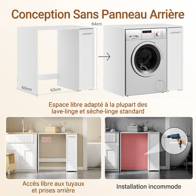 SoBuy BZR229-W Meuble Lave-Linge avec Porte et Tiroir Coulissant – Armoire de Buanderie Encastrable – 90×60×88 cm, Blanc