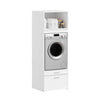 SoBuy BZR230-W Colonne de Buanderie 66 × 60,5 × 186 cm – 2 Tiroirs et Tringle Escamotable, Blanc