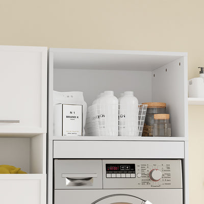 SoBuy BZR230-W Colonne de Buanderie 66 × 60,5 × 186 cm – 2 Tiroirs et Tringle Escamotable, Blanc