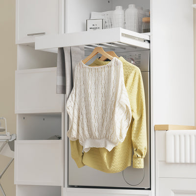 SoBuy BZR230-W Colonne de Buanderie 66 × 60,5 × 186 cm – 2 Tiroirs et Tringle Escamotable, Blanc