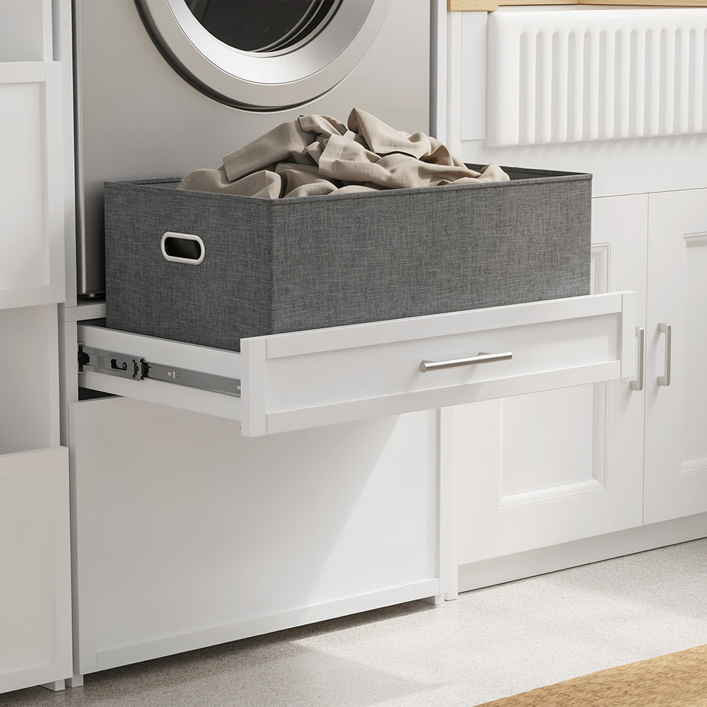 SoBuy BZR230-W Colonne de Buanderie 66 × 60,5 × 186 cm – 2 Tiroirs et Tringle Escamotable, Blanc