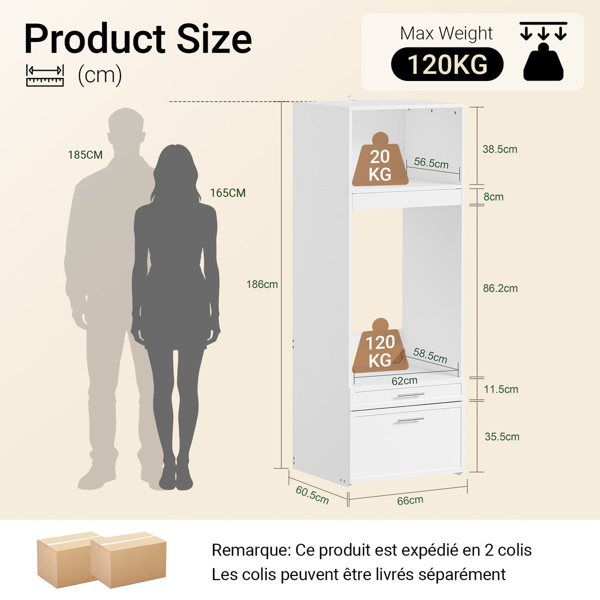 SoBuy BZR230-W Colonne de Buanderie 66 × 60,5 × 186 cm – 2 Tiroirs et Tringle Escamotable, Blanc