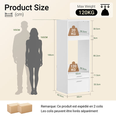 SoBuy BZR230-W Colonne de Buanderie 66 × 60,5 × 186 cm – 2 Tiroirs et Tringle Escamotable, Blanc