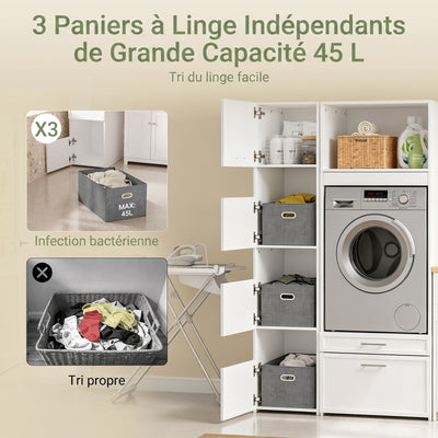 SoBuy BZR232-W Armoire de Rangement 4 Portes pour Buanderie – Compartiments Ouverts et Étagères – 60×40×186,4 cm, Blanc