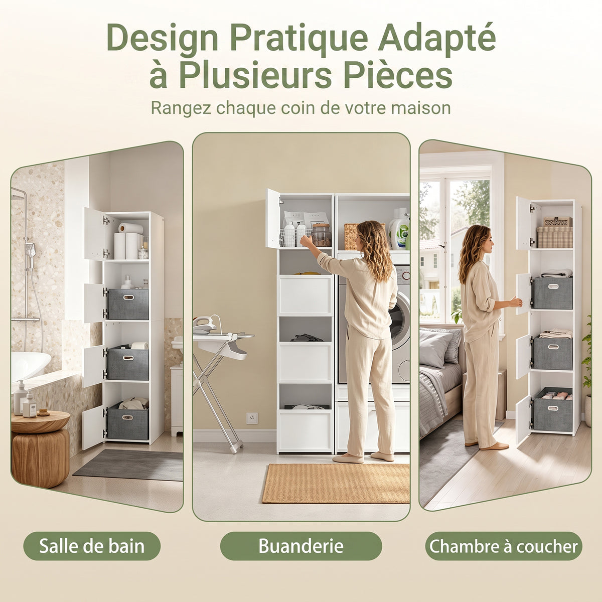 SoBuy BZR232-W Armoire de Rangement 4 Portes pour Buanderie – Compartiments Ouverts et Étagères – 60×40×186,4 cm, Blanc