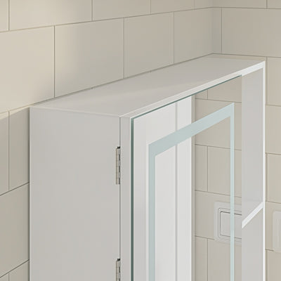 SoBuy BZR239-E-W Armoire Miroir de Salle de Bain avec LED et Prises – Meuble Mural, Étagères – 60×15,5×60 cm, Blanc