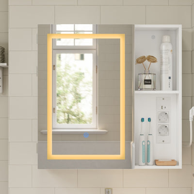 SoBuy BZR239-E-W Armoire Miroir de Salle de Bain avec LED et Prises – Meuble Mural, Étagères – 60×15,5×60 cm, Blanc