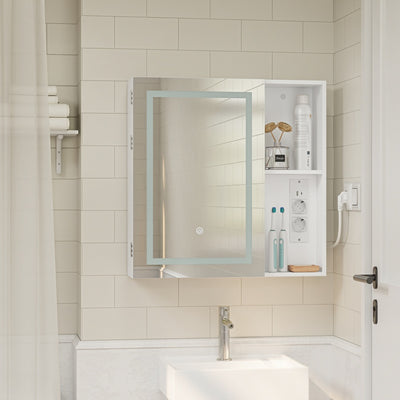SoBuy BZR239-E-W Armoire Miroir de Salle de Bain avec LED et Prises – Meuble Mural, Étagères – 60×15,5×60 cm, Blanc