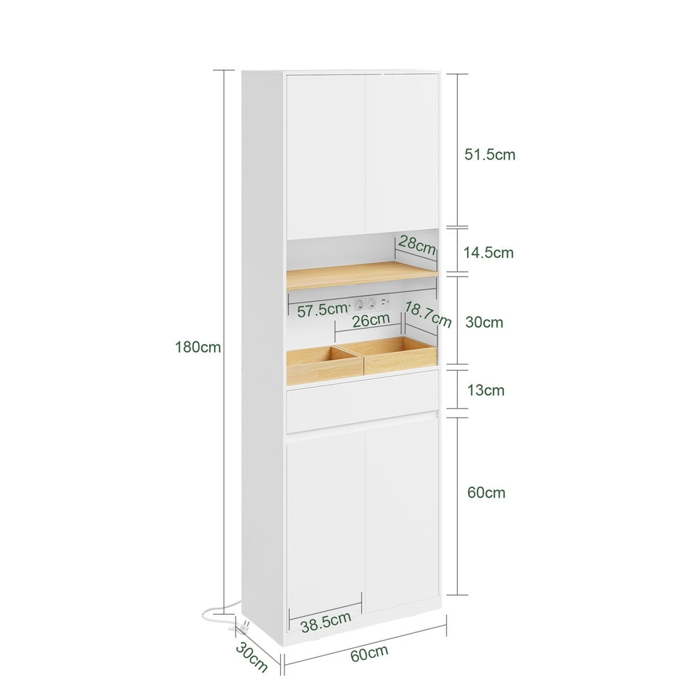 SoBuy BZR241-E-W Colonne de Salle de Bain Blanche avec Éclairage Intégré – 3 Portes, Panier à Linge Dissimulé, Style Scandinave – 60×30×180 cm, Charge 85 kg