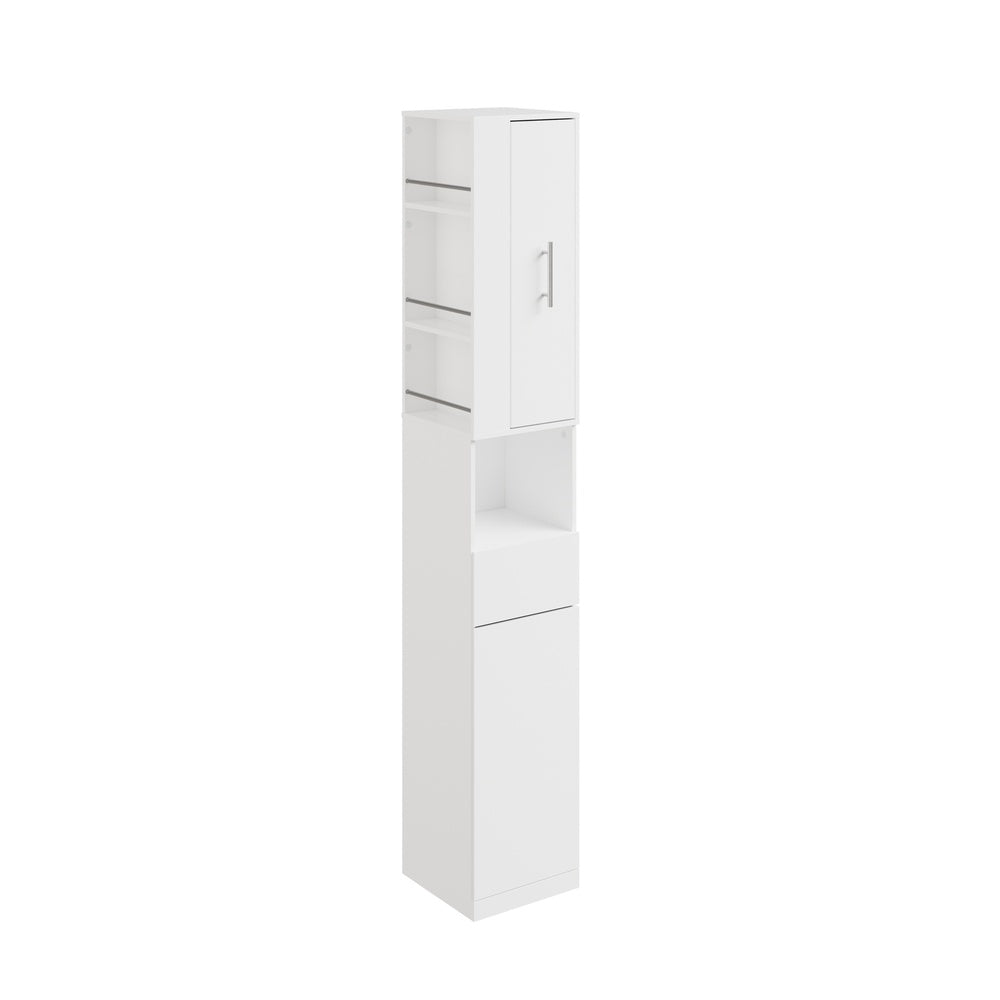 SoBuy BZR242-W Armoire Haute de Salle de Bain Blanche avec 2 Tiroirs – Meuble Haut Gain de Place 30 cm, 5 Étagères – 30×30×180 cm, Charge 37 kg