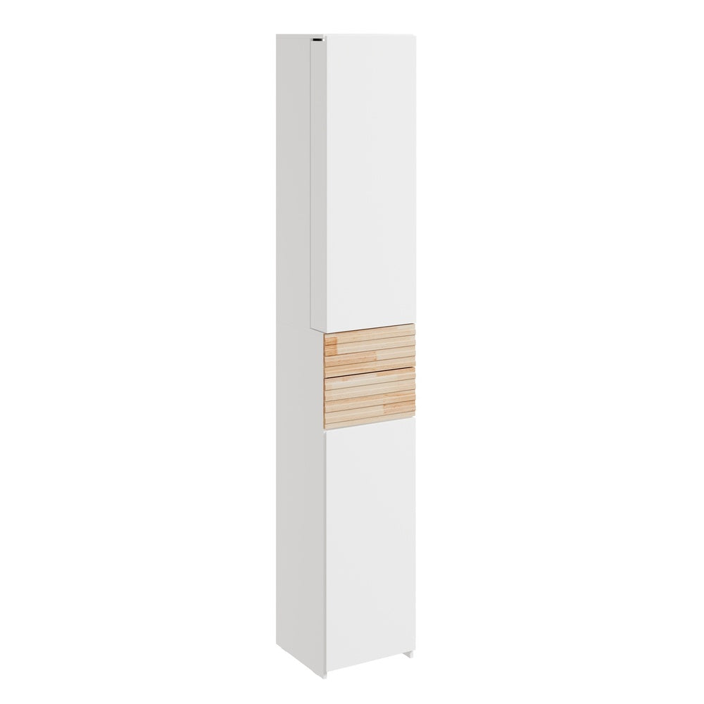 SoBuy BZR244-WN Armoire Haute de Salle de Bain Blanche avec 2 Tiroirs – Colonne de Rangement avec 4 Étagères, Panneau Mélaminé – 30×30×180 cm, Charge 39 kg