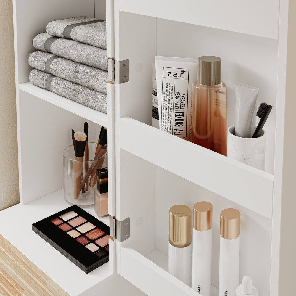 SoBuy BZR244-WN Armoire Haute de Salle de Bain Blanche avec 2 Tiroirs – Colonne de Rangement avec 4 Étagères, Panneau Mélaminé – 30×30×180 cm, Charge 39 kg