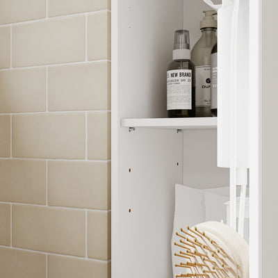 SoBuy BZR244-WN Armoire Haute de Salle de Bain Blanche avec 2 Tiroirs – Colonne de Rangement avec 4 Étagères, Panneau Mélaminé – 30×30×180 cm, Charge 39 kg