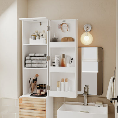 SoBuy BZR244-WN Armoire Haute de Salle de Bain Blanche avec 2 Tiroirs – Colonne de Rangement avec 4 Étagères, Panneau Mélaminé – 30×30×180 cm, Charge 39 kg