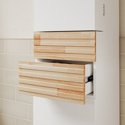SoBuy BZR244-WN Armoire Haute de Salle de Bain Blanche avec 2 Tiroirs – Colonne de Rangement avec 4 Étagères, Panneau Mélaminé – 30×30×180 cm, Charge 39 kg
