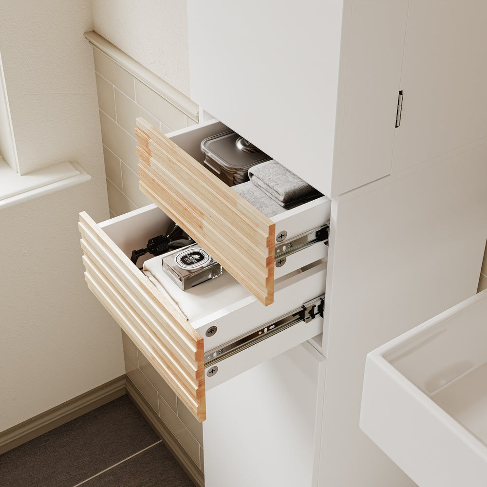 SoBuy BZR244-WN Armoire Haute de Salle de Bain Blanche avec 2 Tiroirs – Colonne de Rangement avec 4 Étagères, Panneau Mélaminé – 30×30×180 cm, Charge 39 kg