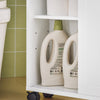 SoBuy BZR31-W Armoire Salle de Bain avec Roulettes et Portes Coulissantes, Gain de Place, Usage Polyvalent, Mobile, Rangement Optimisé – L52×P17×H68 cm, Blanc