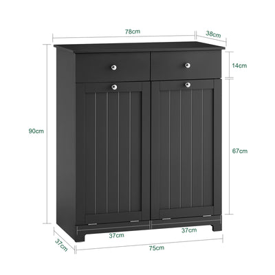 SoBuy BZR33-II-SCH Meuble Salle de Bain avec 2 Sacs à Linge 45 L et 2 Tiroirs – L78×P38×H91 cm, Charge 70 kg, MDF E1, Noir