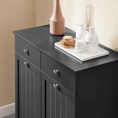 SoBuy BZR33-II-SCH Meuble Salle de Bain avec 2 Sacs à Linge 45 L et 2 Tiroirs – L78×P38×H91 cm, Charge 70 kg, MDF E1, Noir