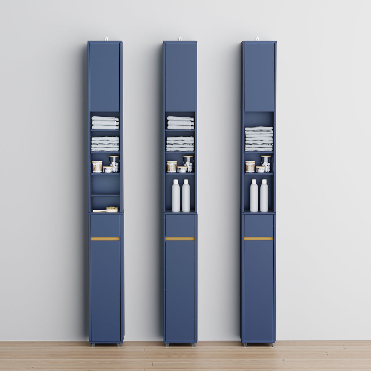 SoBuy BZR34-II-B Colonne Bleue Design – Meuble WC Ultra-Fin 20 cm, Décoratif, 180 cm