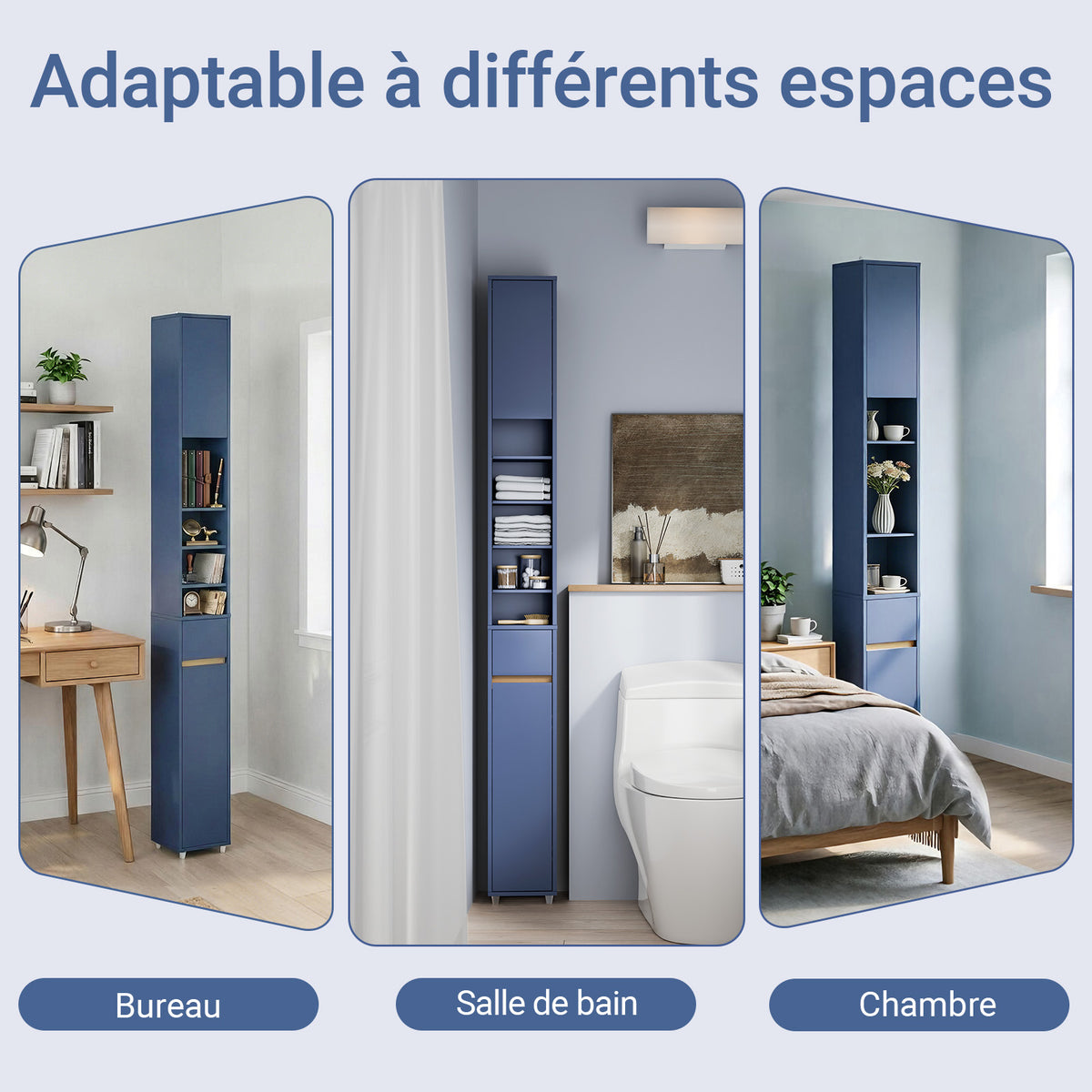 SoBuy BZR34-II-B Colonne Bleue Design – Meuble WC Ultra-Fin 20 cm, Décoratif, 180 cm