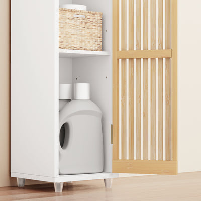 SoBuy BZR34-BW Colonne Bambou Style Naturel – Meuble WC Étroit 20 cm, Ventilé, Blanc
