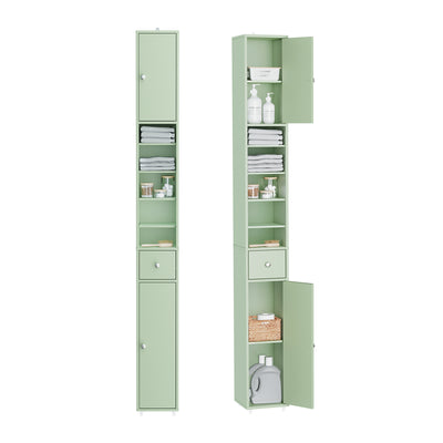 SoBuy BZR34-II-GR Colonne Salle de Bain Ultra-Étroite 20×20×180 cm – Tiroir Central, Étagères Réglables, Vert Clair